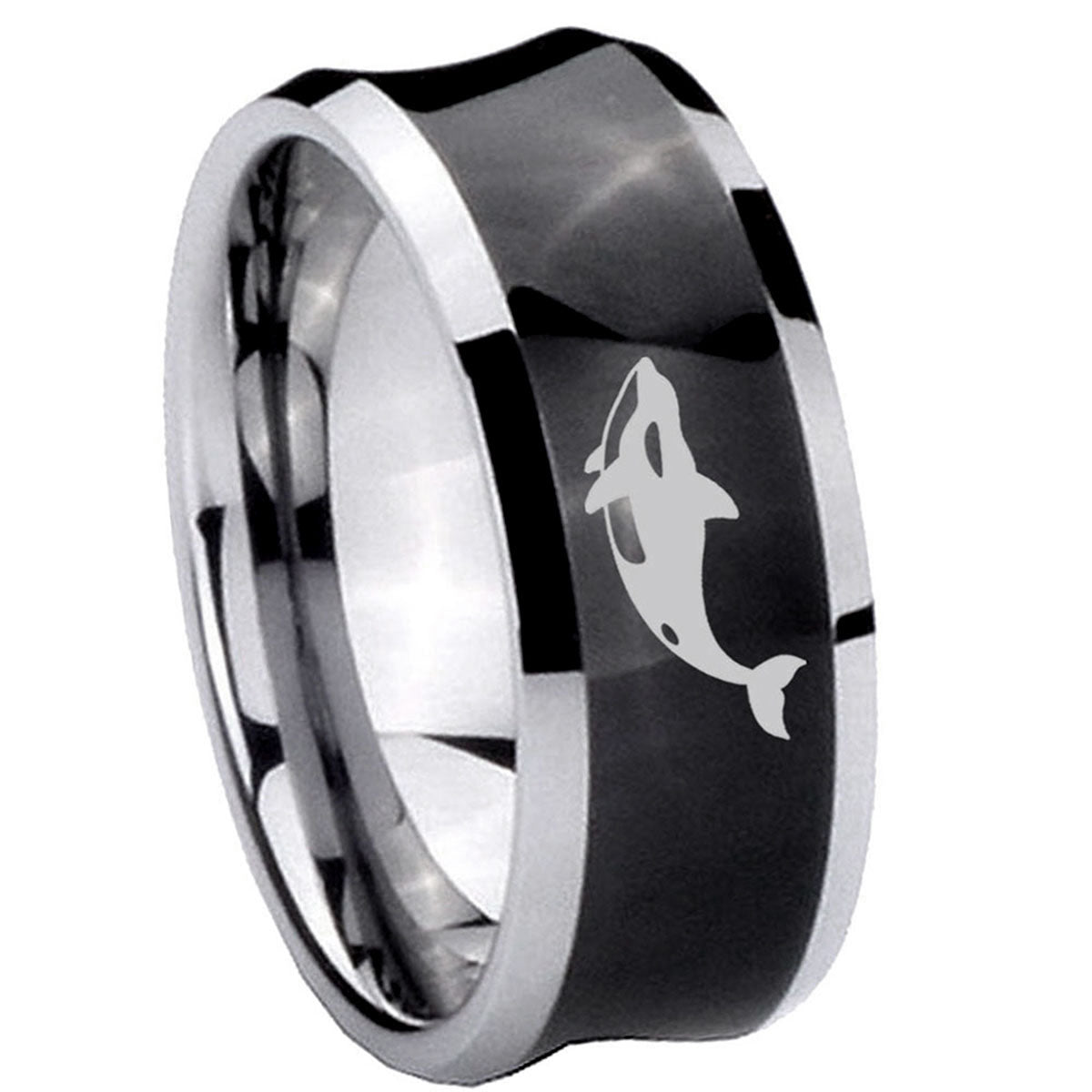 10mm Keller Whale Concave Black Tungsten Carbide Men's Engagement Band