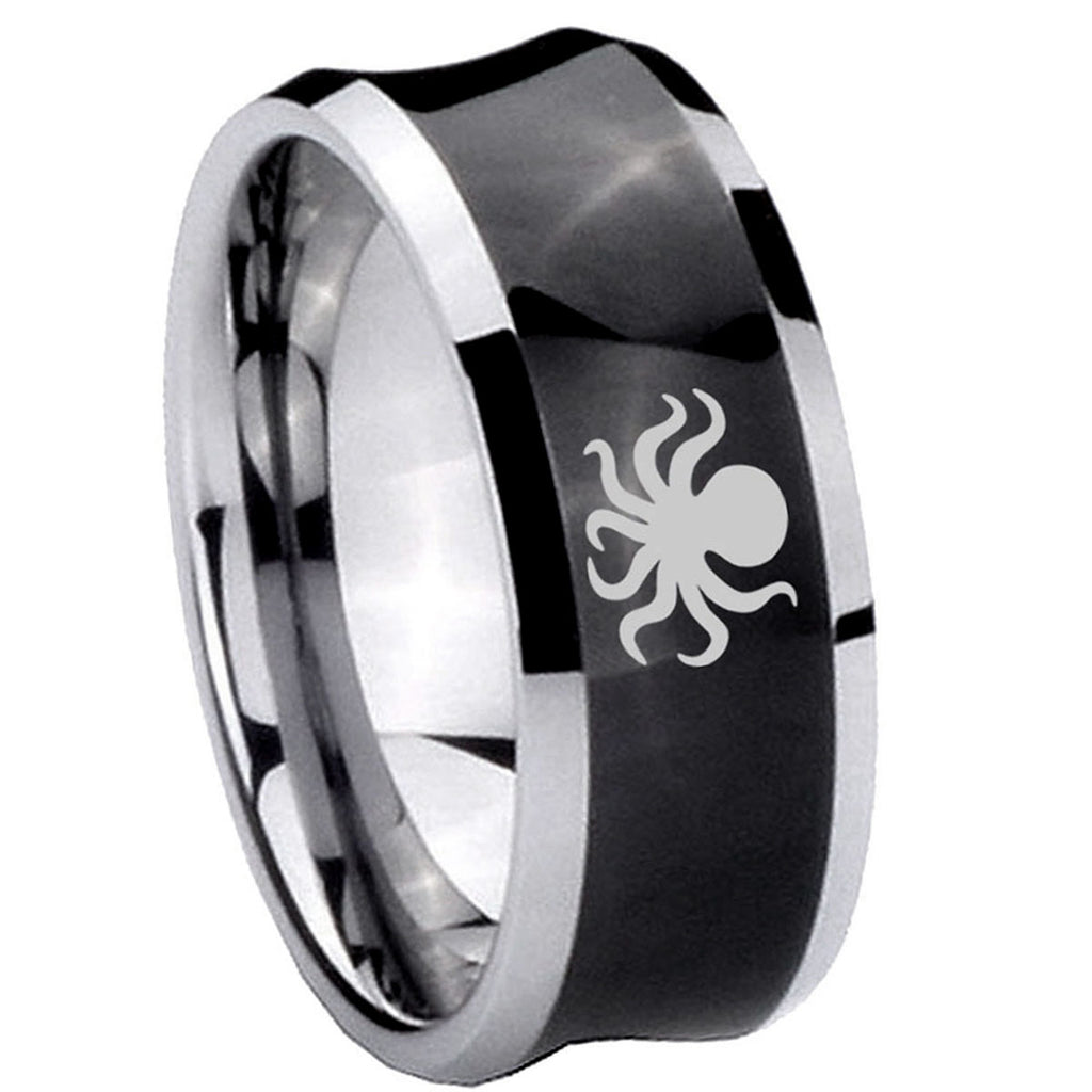 8MM Octopus Concave Black Tungsten Carbide Men's Ring