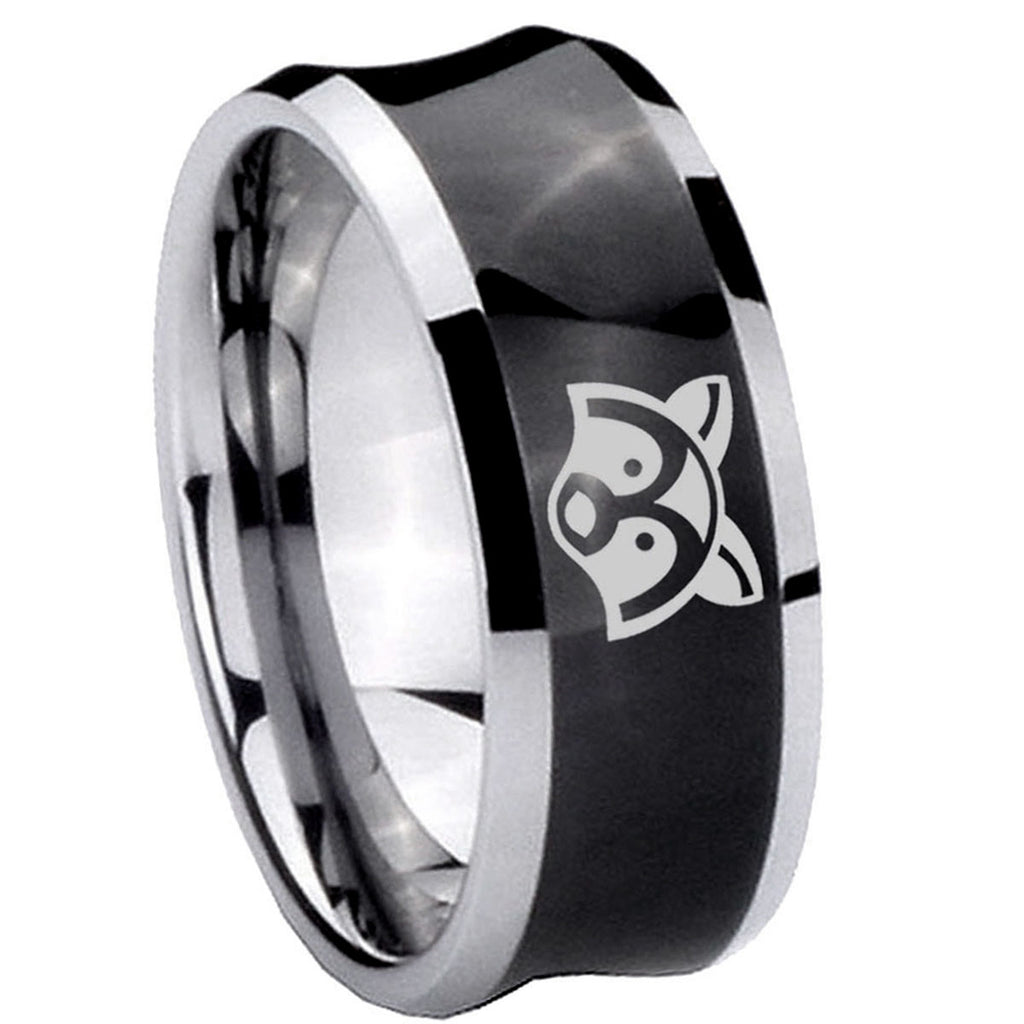 10mm Raccoon Animal Concave Black Tungsten Carbide Men's Engagement Band