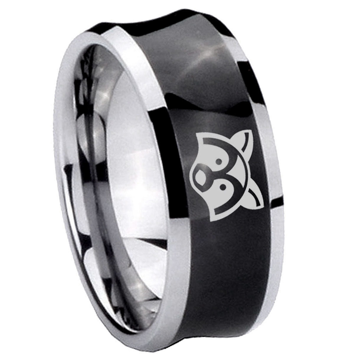 10mm Raccoon Animal Concave Black Tungsten Carbide Men's Engagement Band