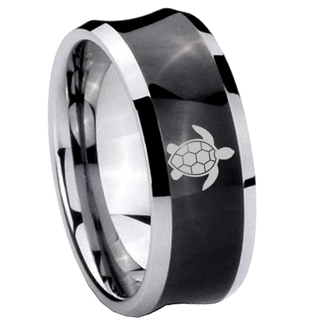 8MM Sea Turtle Concave Black Forever Wedding Rings