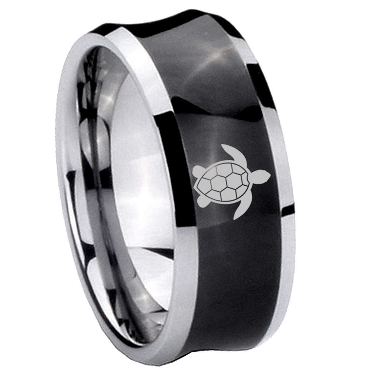 8MM Sea Turtle Concave Black Forever Wedding Rings