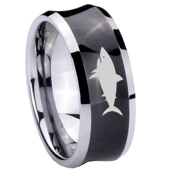 10mm-Shark-Concave-Black-Tungsten-Carbide-Men's-Engagement-Band