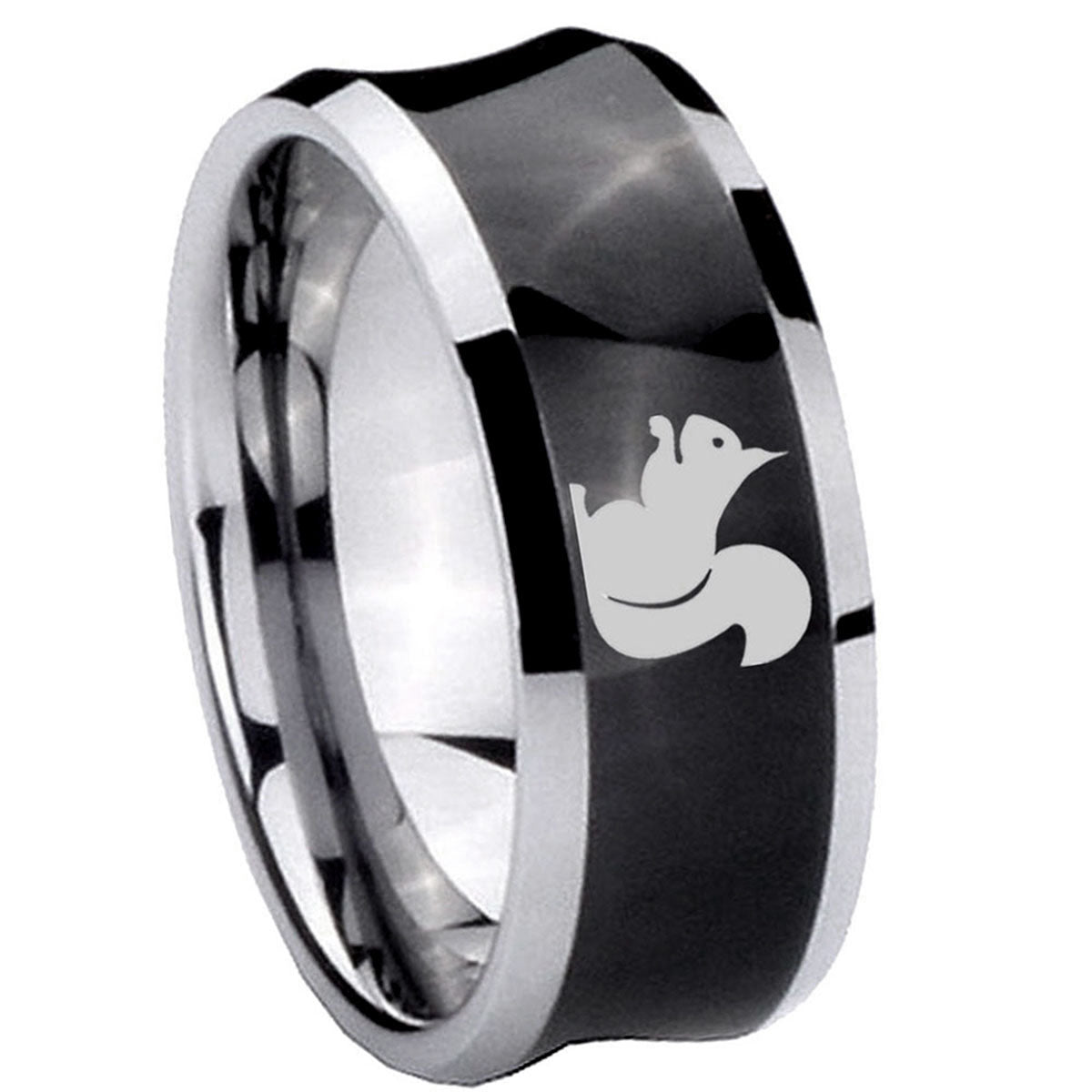 10mm Squirrel Concave Black Tungsten Carbide Men's Engagement Band