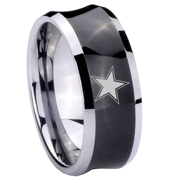 8mm-Cowboys-Star-Concave-Black-Tungsten-Carbide-Men's-Ring