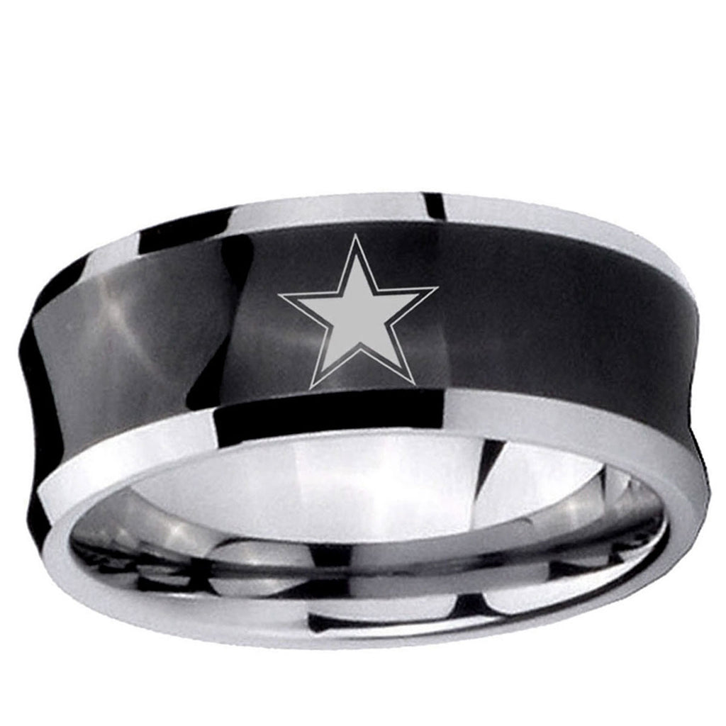 10mm Cowboys Star Concave Black Tungsten Ring