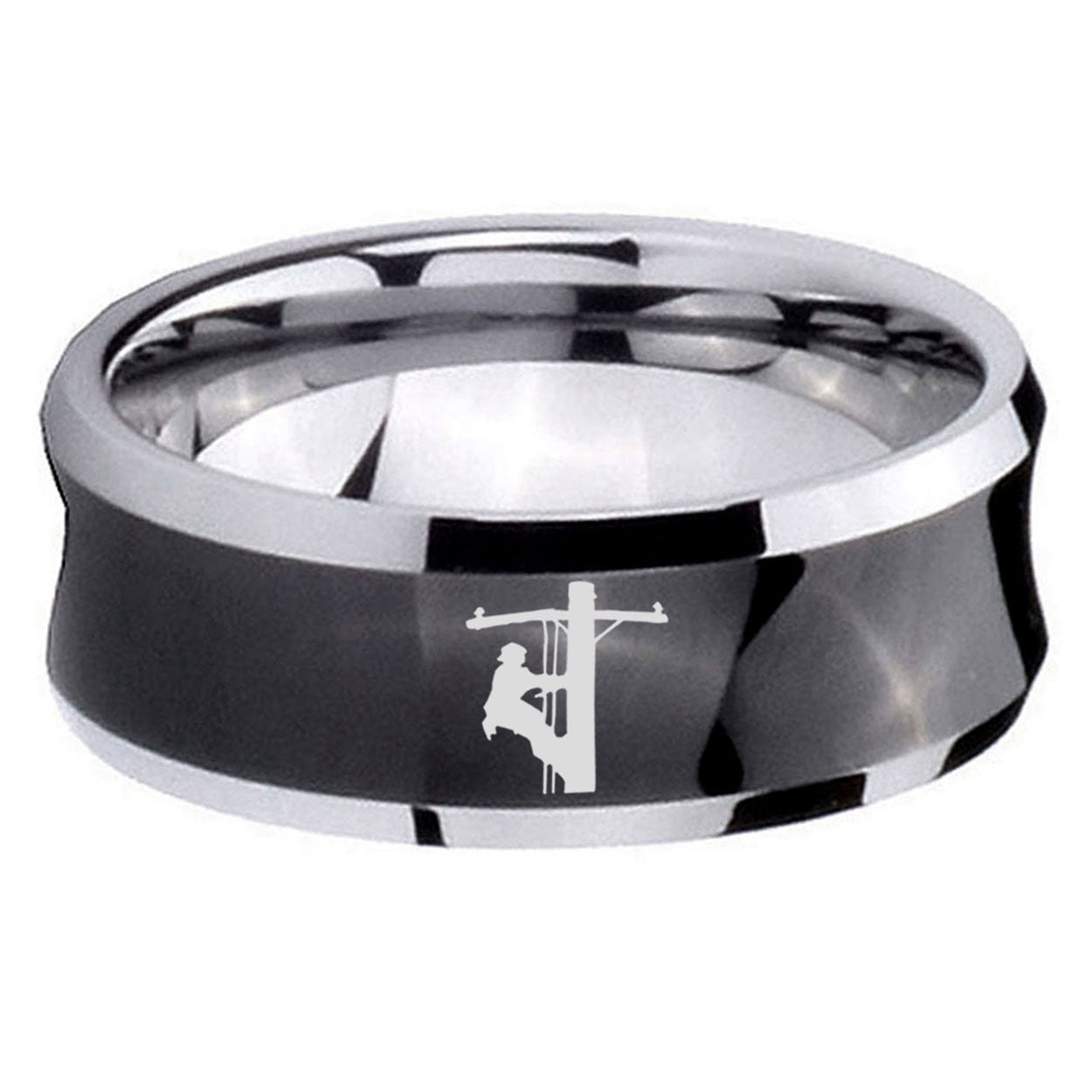 5MMLineman Symbol Concave Black Unique Men Wedding Ring