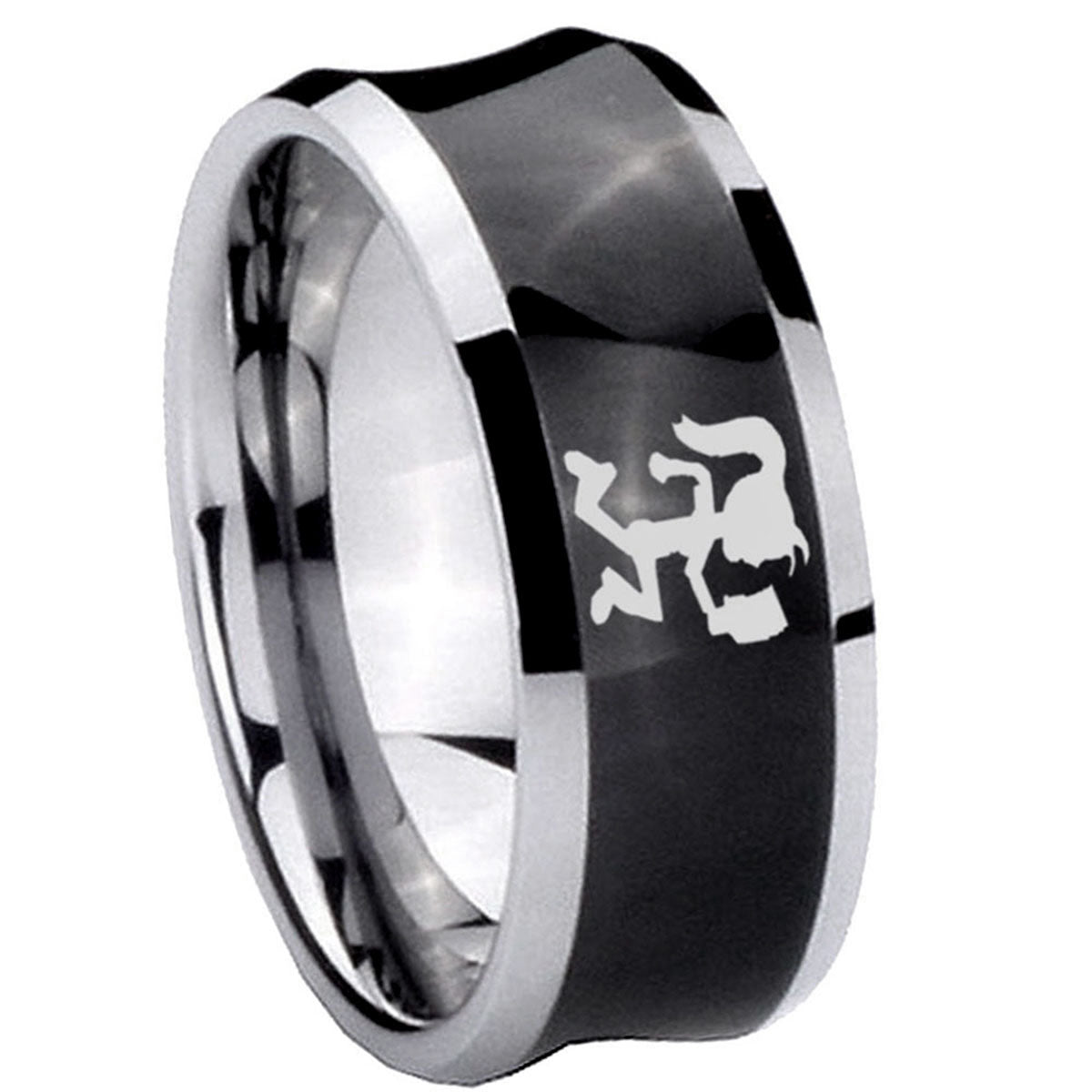 8MM Hatchet Woman Concave Black Tungsten Carbide Men's Ring