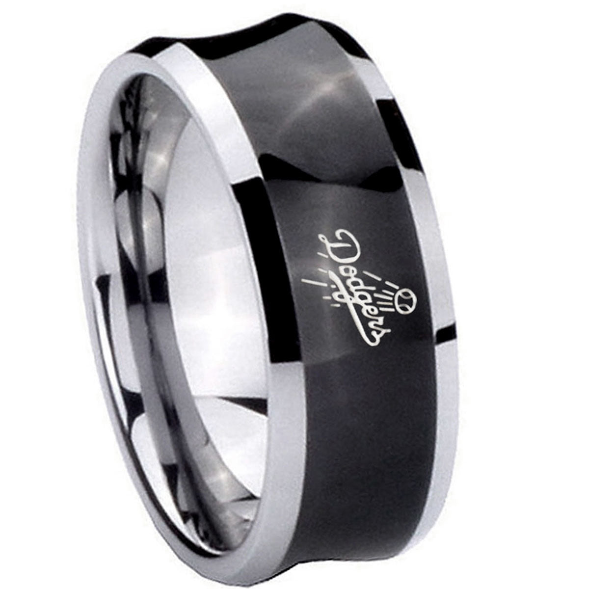 10mm LA Dogers MLB Baseball Concave Black Tungsten Mens Ring Personalized