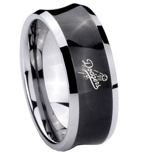 10mm LA Dogers MLB Baseball Concave Black Tungsten Mens Ring Personalized