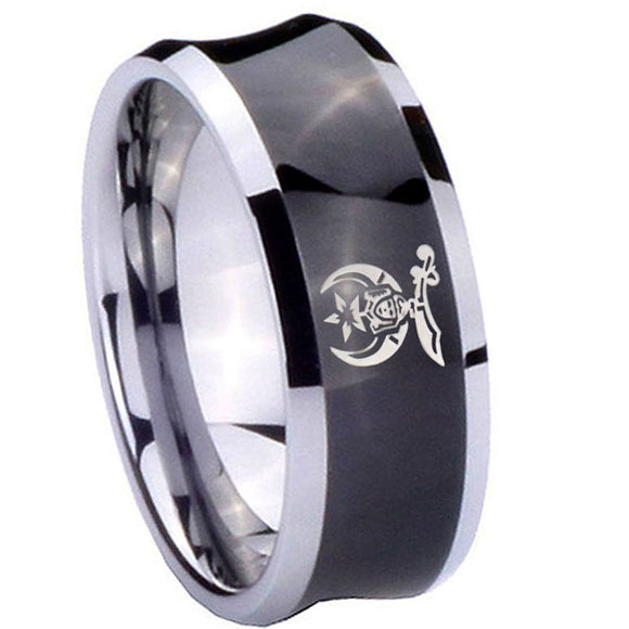 10mm-Masonic-Shriners-Concave-Black-Tungsten-Carbide-Men's-Wedding-Band