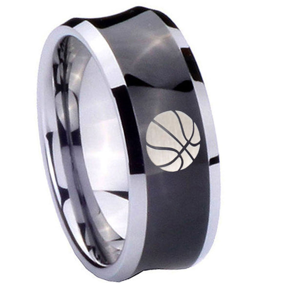 8mm-Basketball-Concave-Black-Tungsten-Carbide-Men's-Engagement-Band