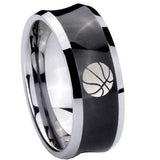 10mm Basketball Concave Black Tungsten Carbide Mens Ring Personalized