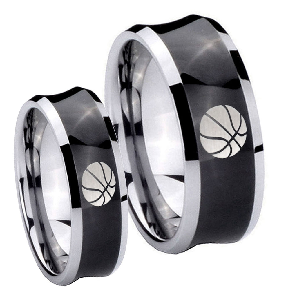 Basketball Concave Black Tungsten Wedding Set Ring