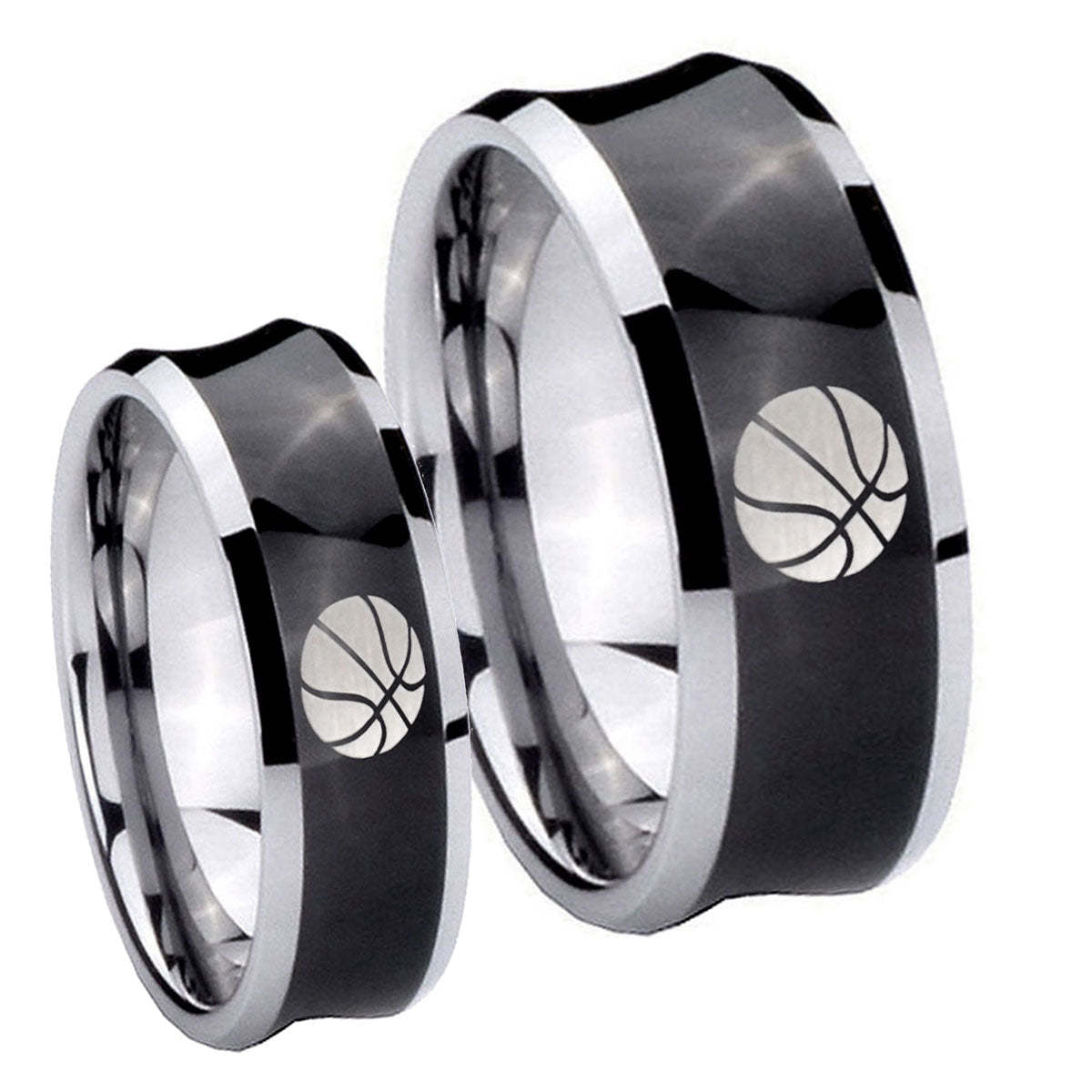 Basketball Concave Black Tungsten Wedding Set Ring