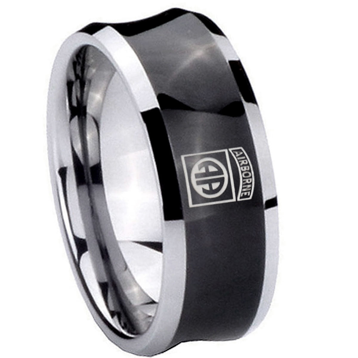 10mm Army Airborn Concave Black Tungsten Carbide Mens Wedding Band