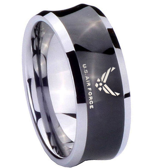 10mm-Concave-US-Air-Force-Tungsten-Carbide-Black-IP-Two-Tone-Men's-Ring