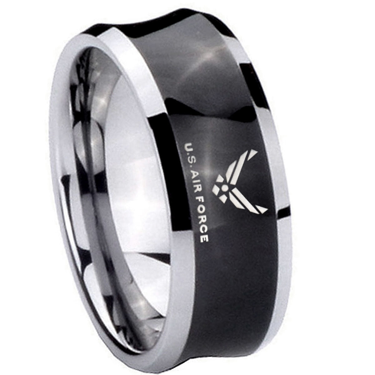 10mm Concave US Air Force Tungsten Carbide Black IP Two Tone Men's Ring