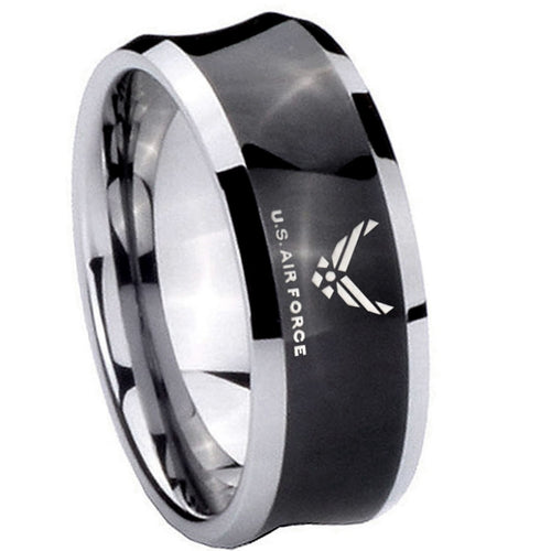 10mm Concave US Air Force Tungsten Carbide Black IP Two Tone Men's Ring