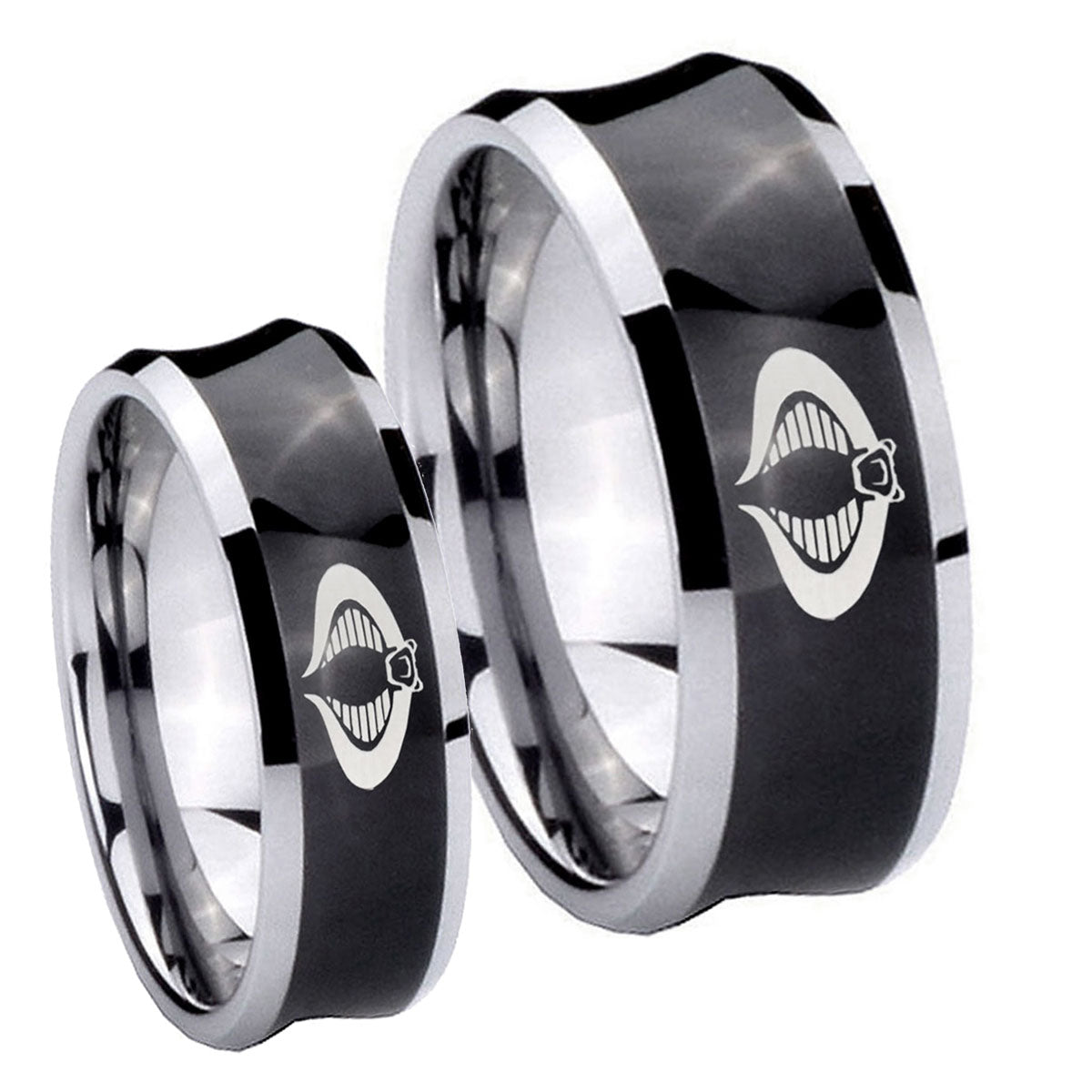 Cobra Concave Black Tungsten Bridal Band Set