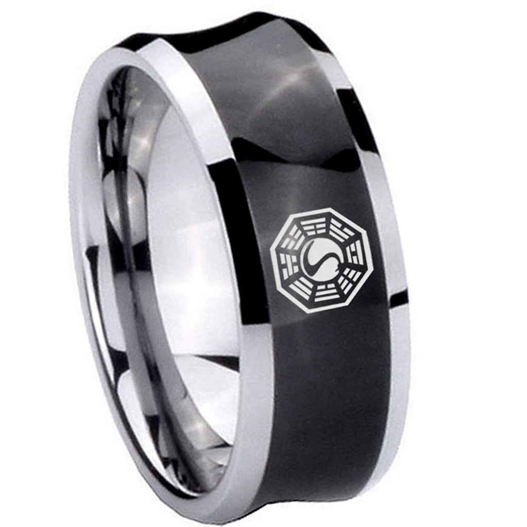 10mm Lost Dharma Concave Black Tungsten Carbide Wedding Band Ring