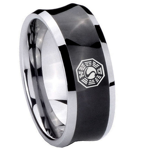 10mm Lost Dharma Concave Black Tungsten Carbide Wedding Band Ring