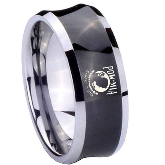 10mm-Military-Pow-Concave-Black-Tungsten-Carbide-Wedding-Bands-Ring