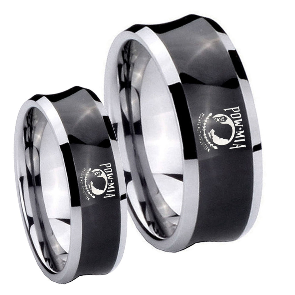 Military Pow Concave Black Tungsten Mens Band Set