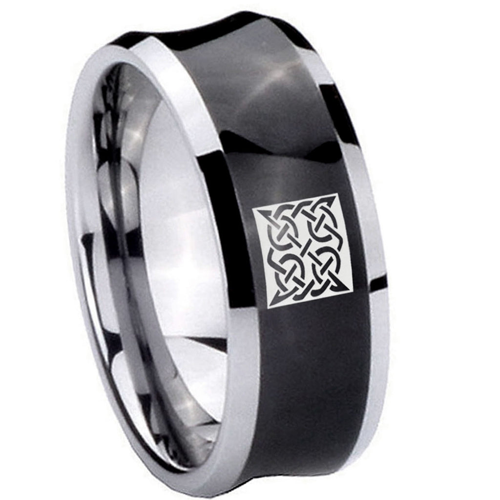 10mm Celtic Design Concave Black Tungsten Carbide Mens Wedding Ring
