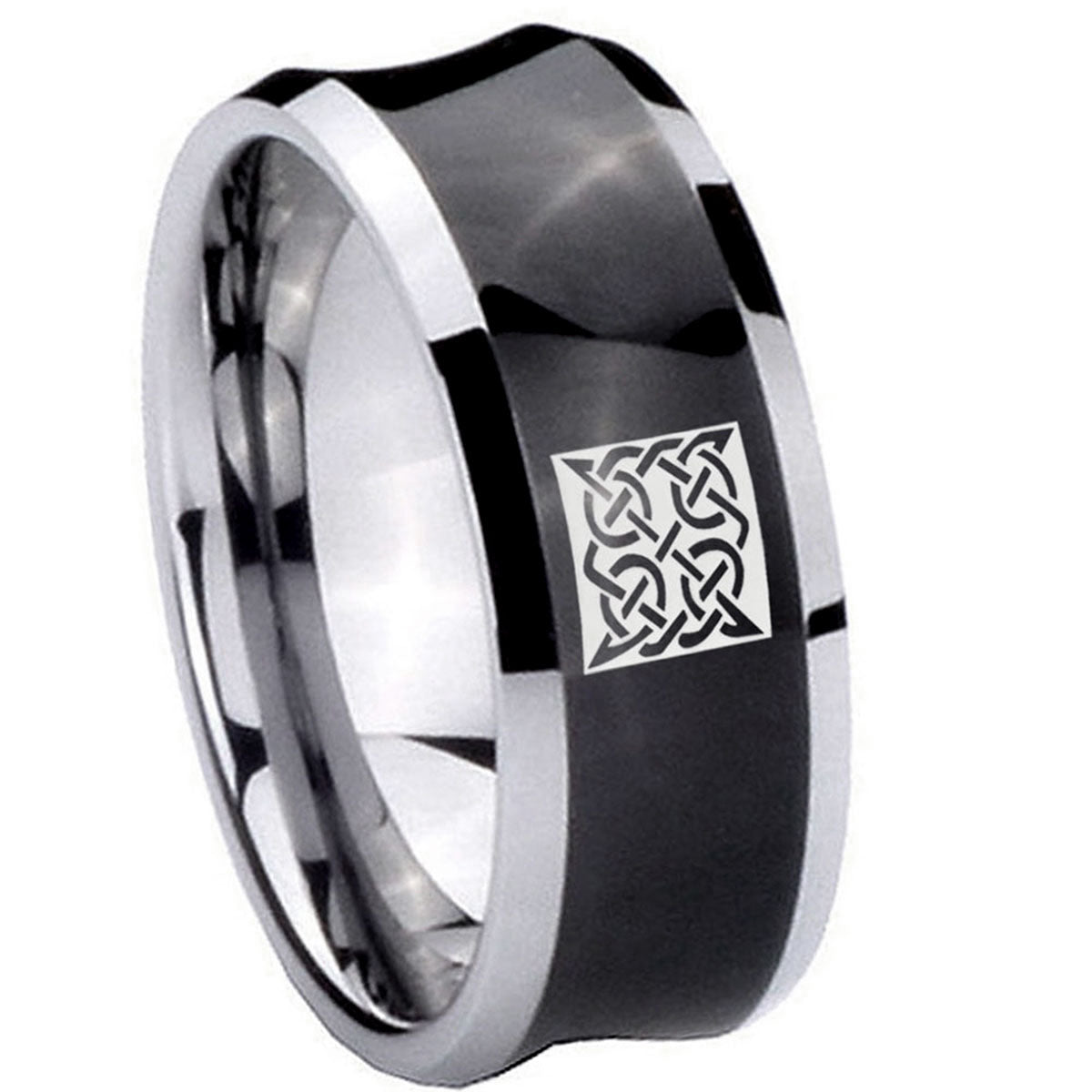 10mm Celtic Design Concave Black Tungsten Carbide Mens Wedding Ring