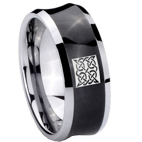 10mm Celtic Design Concave Black Tungsten Carbide Mens Wedding Ring