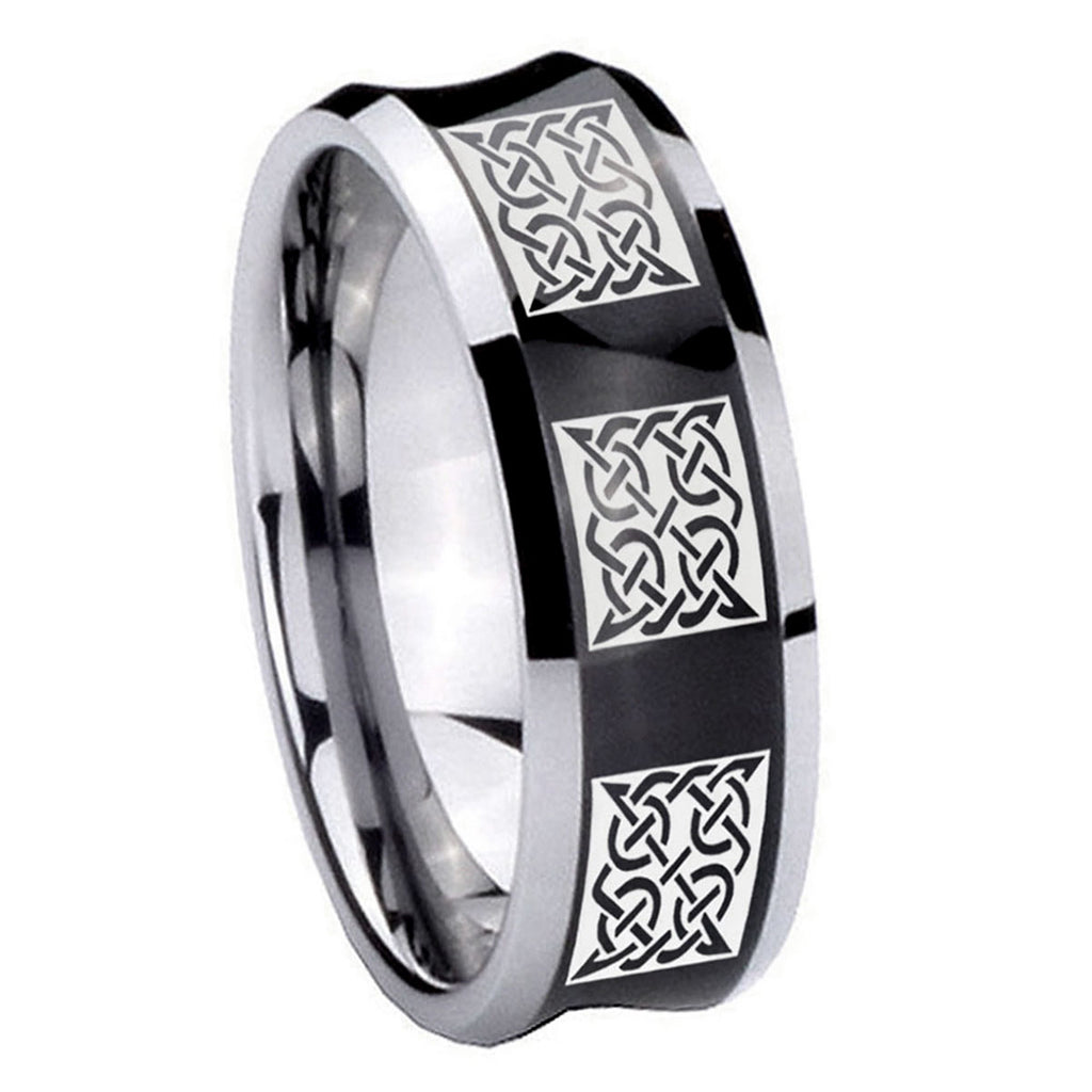 8MM Multiple Celtic Concave Black Tungsten Men's Promise Ring