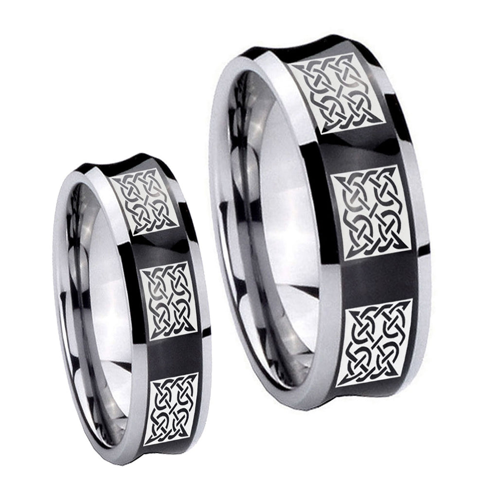 Multiple Celtic Concave Black Tungsten Bridal Ring Sets