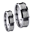 Multiple Celtic Concave Black Tungsten Bridal Ring Sets