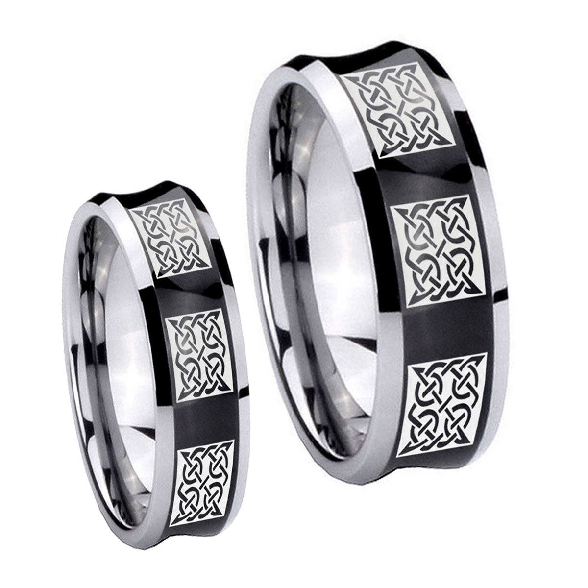 Multiple Celtic Concave Black Tungsten Bridal Ring Sets