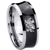 Bride and Groom Dragon Concave Black Tungsten Carbide Engraved Ring Set