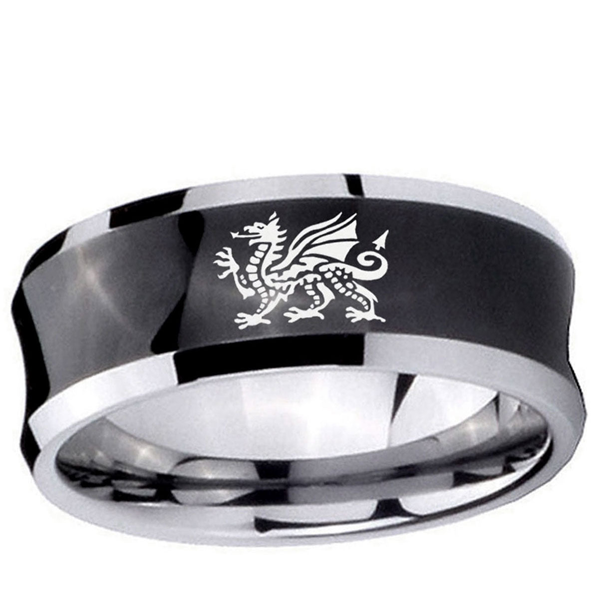 10mm Dragon Concave Black Tungsten Ring