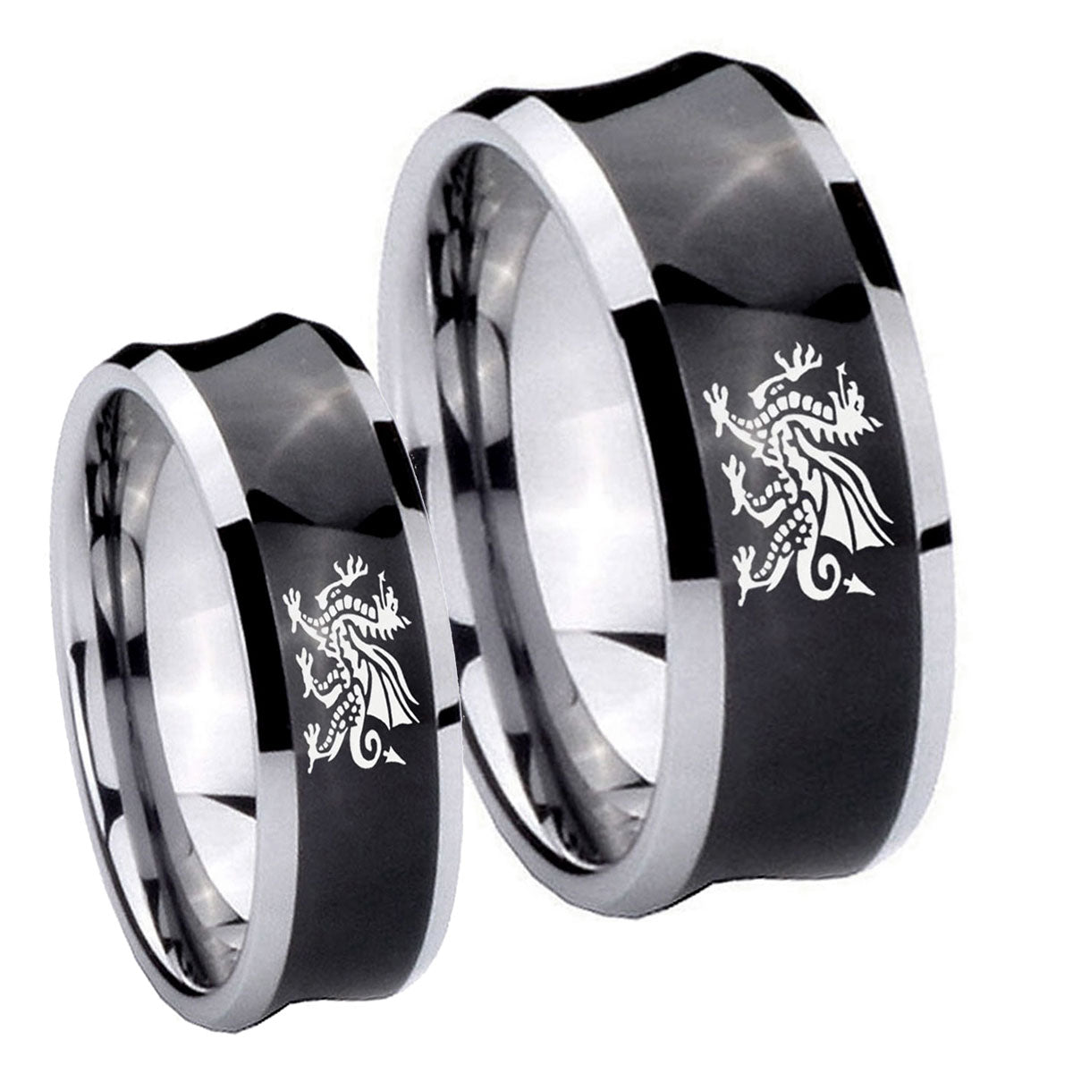 Dragon Concave Black Tungsten Couples Ring Set