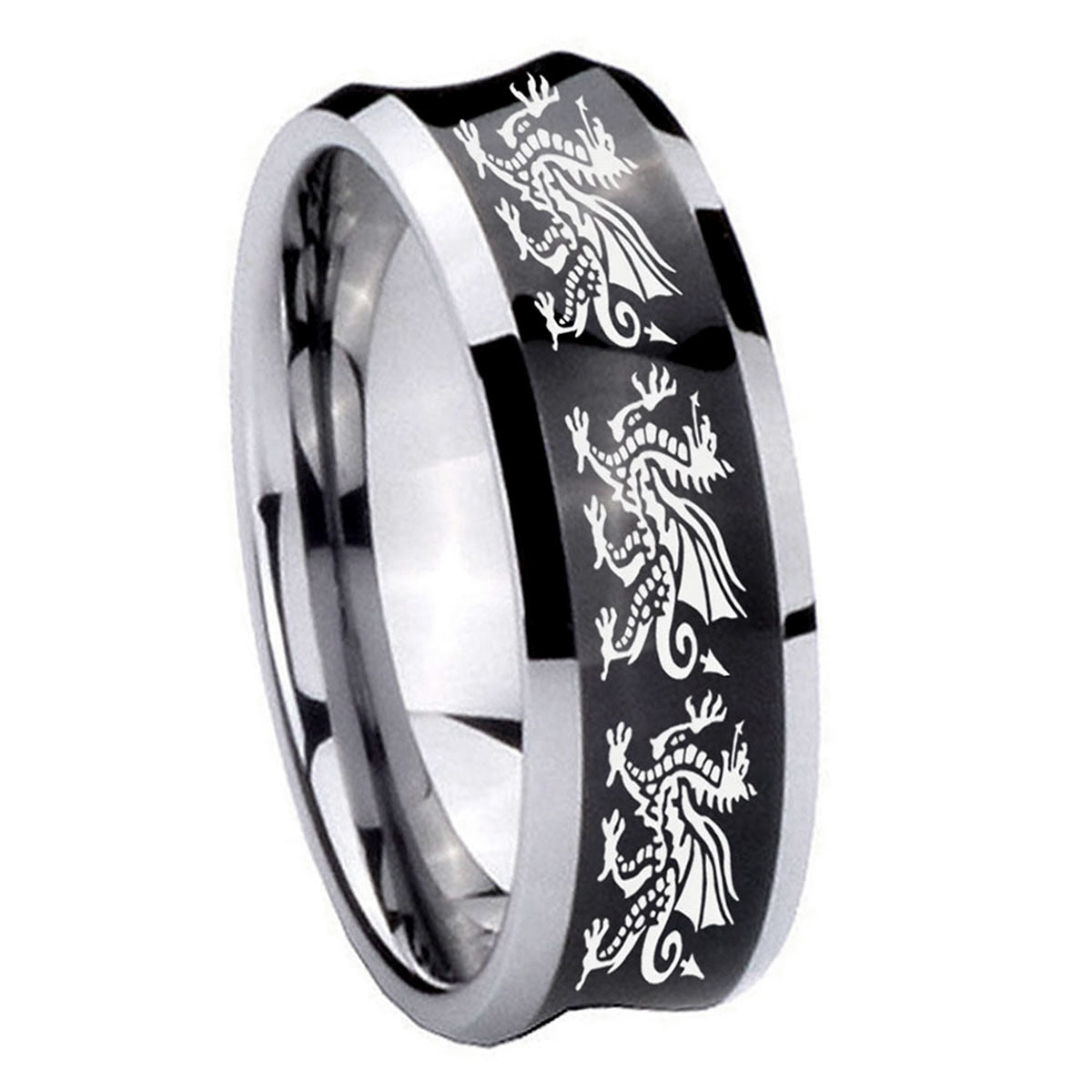 8MM Multiple Dragon Concave Black Tungsten Anniversary Ring