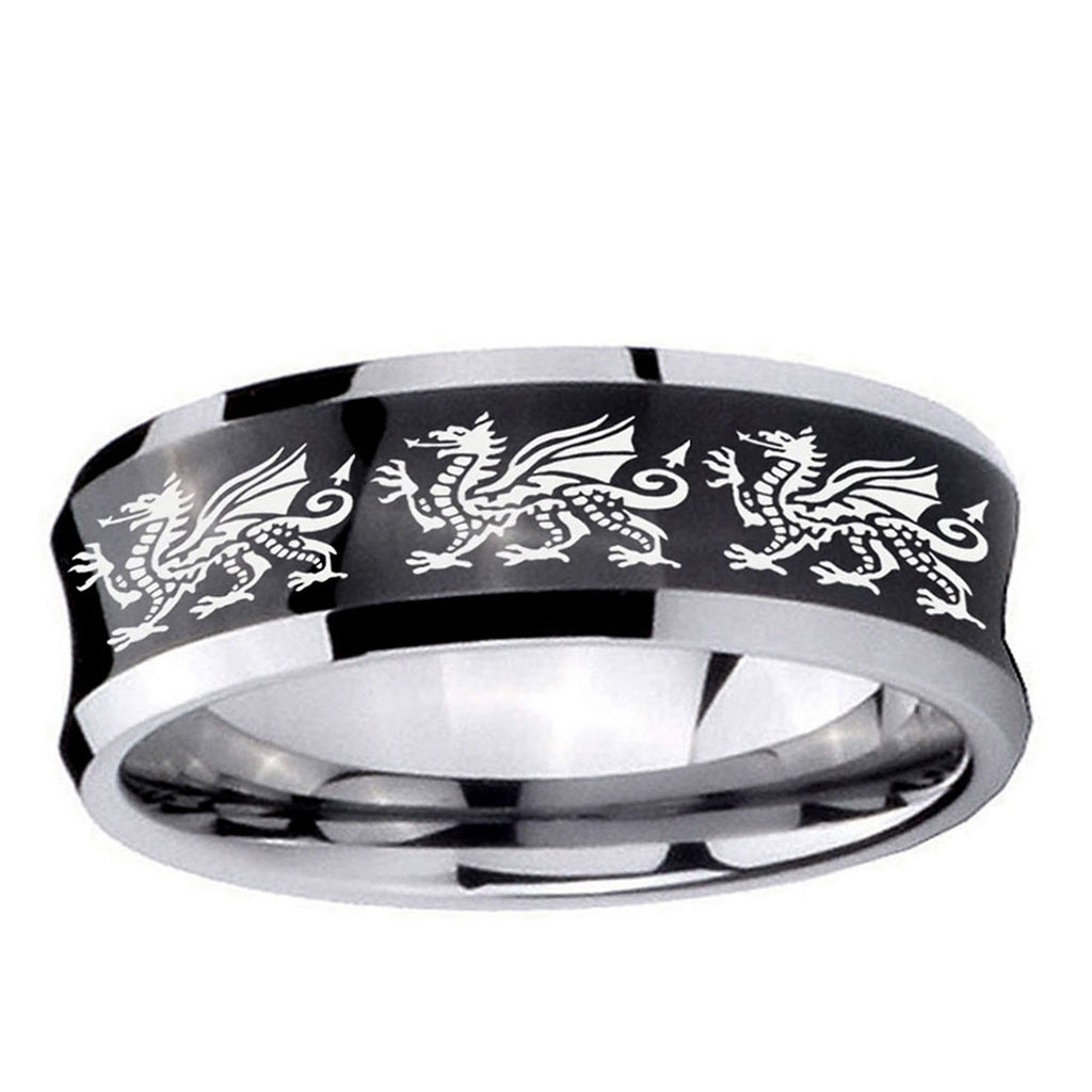 10mm Multiple Dragon Concave Black Tungsten Ring