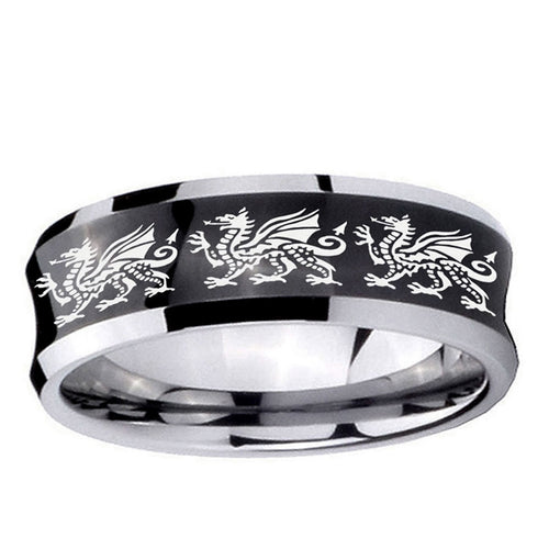 10mm Multiple Dragon Concave Black Tungsten Ring