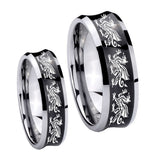 Bride and Groom Multiple Dragon Concave Black Tungsten Men's Bands Ring Set