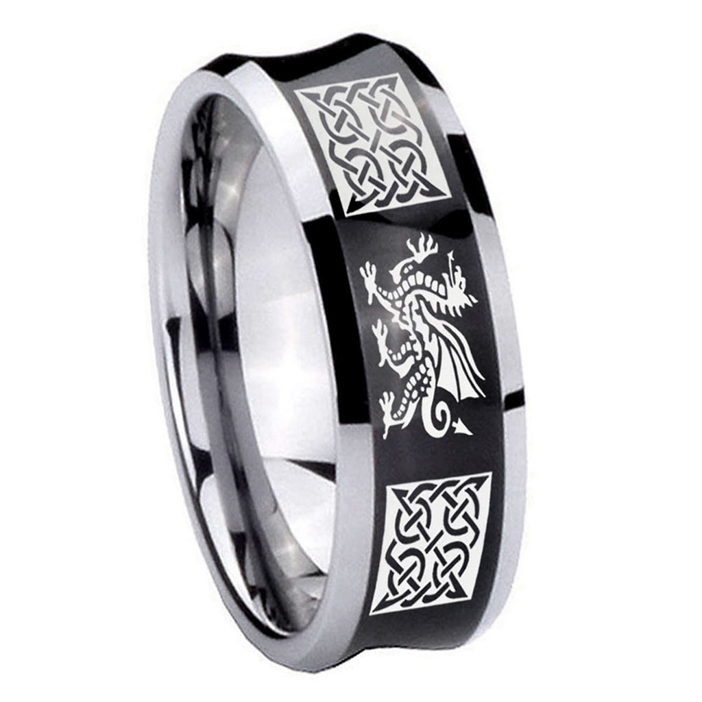 10mm Multiple Dragon Celtic Concave Black Tungsten Carbide Men's Promise Rings