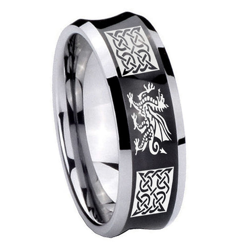 10mm Multiple Dragon Celtic Concave Black Tungsten Carbide Men's Promise Rings