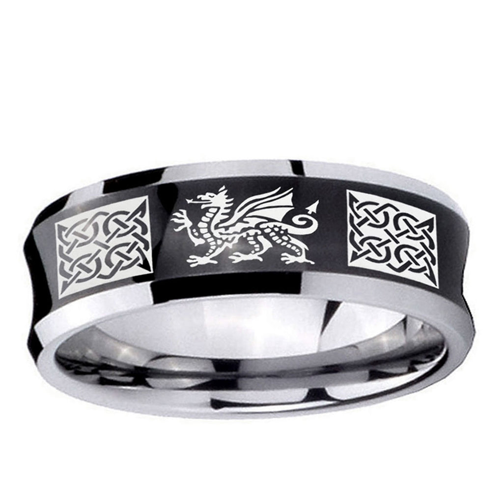 5MMMultiple Dragon Celtic Concave Black Tungsten Men's Ring