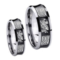 Multiple Dragon Celtic Concave Black Tungsten Bridal Ring Set