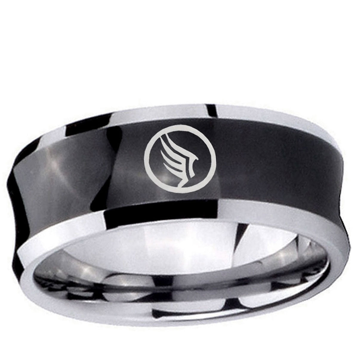 10mm Concave Mass Effect Tungsten Carbide Black IP Two Tone Men's Ring