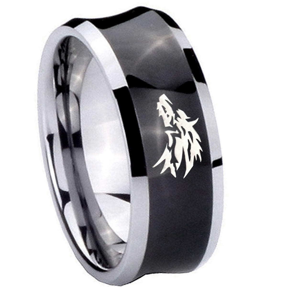 8MM Wolf Concave Black Tungsten Carbide Custom Mens Ring