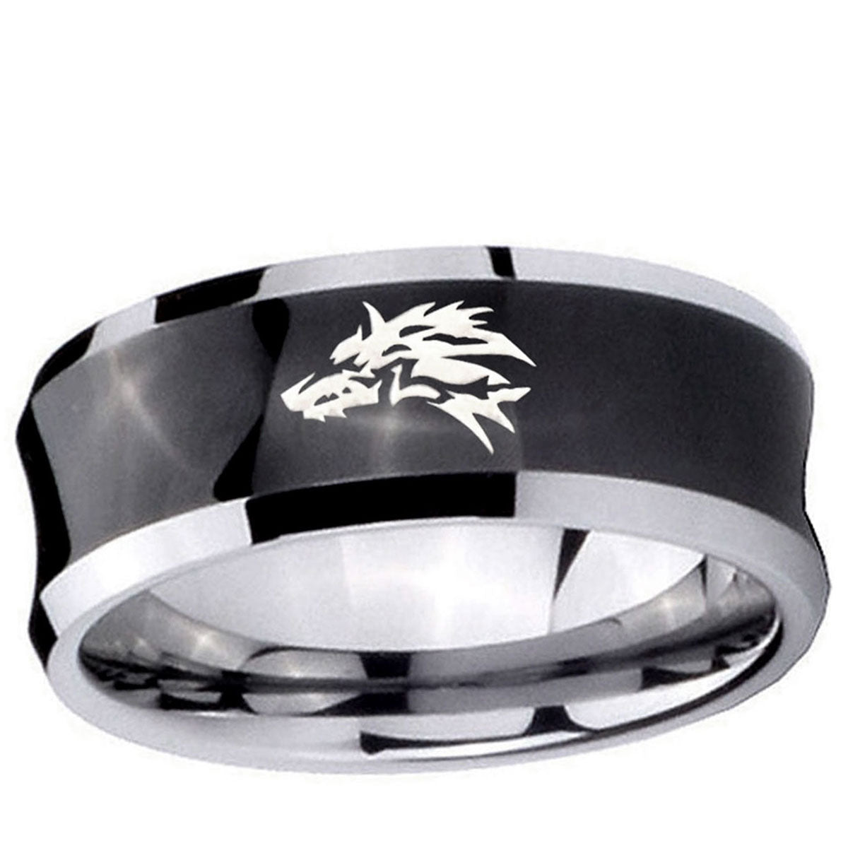 5MMWolf Concave Black Tungsten Carbide Custom Mens Ring