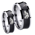 Wolf Concave Black Tungsten Bridal Set Ring